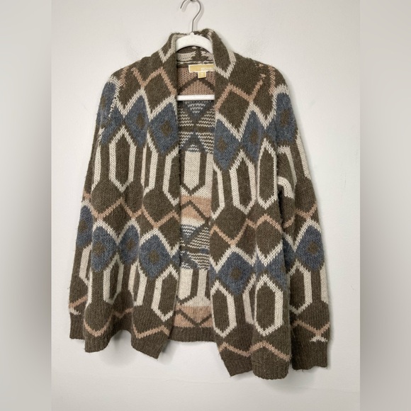 Michael Kors Aztec Western Chunky Hairy Wool Blend Open Cardigan Sweater Size M - Picture 1 of 10